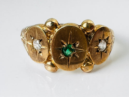 9ct Gold Emerald & Cubic Zirconia Ring