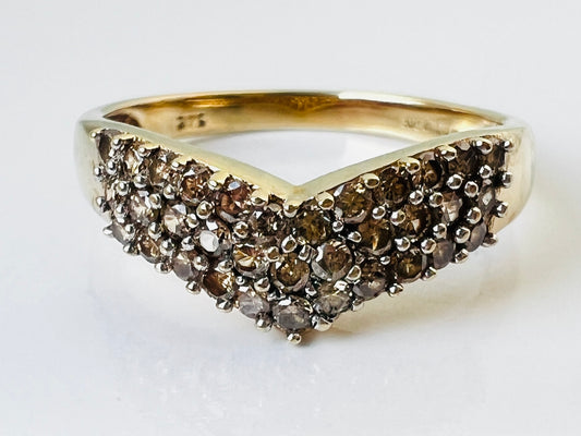 9ct Gold Champagne Diamond Wishbone Ring