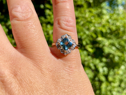 9ct Gold Aquamarine & Diamond Ring