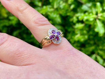 Vintage 9ct Gold Amethyst & Diamond Ring