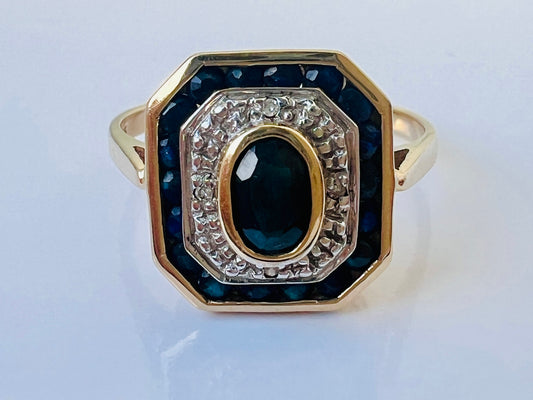 9ct Gold Sapphire & Diamond Ring
