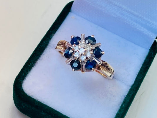 Vintage 9ct Gold Sapphire & Diamond Ring