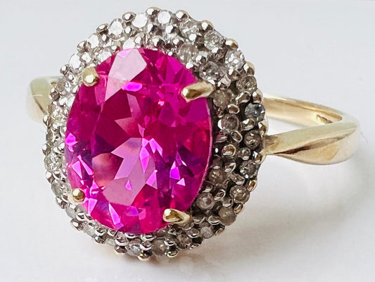 9ct Gold Pink Sapphire & Diamond Ring
