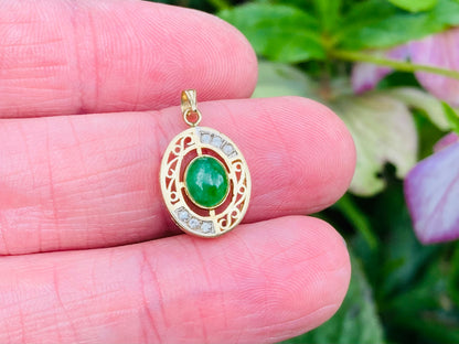 14ct Gold Jade & Diamond Pendant