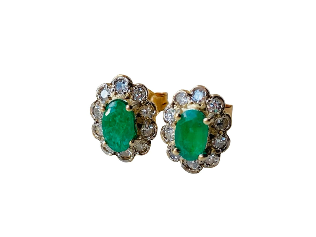 9ct Gold Emerald & Diamond Earrings