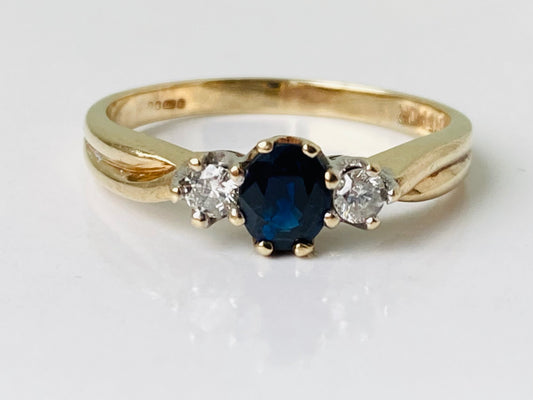 9ct Gold Sapphire & Diamond Trilogy Ring