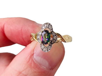 9ct Gold Mystic Topaz & Diamond Ring