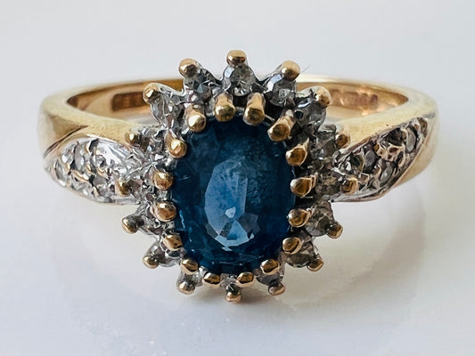 Vintage 9ct Gold Sapphire & Diamond Ring