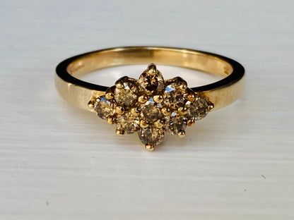 9ct Gold Champagne Diamond Cluster Ring