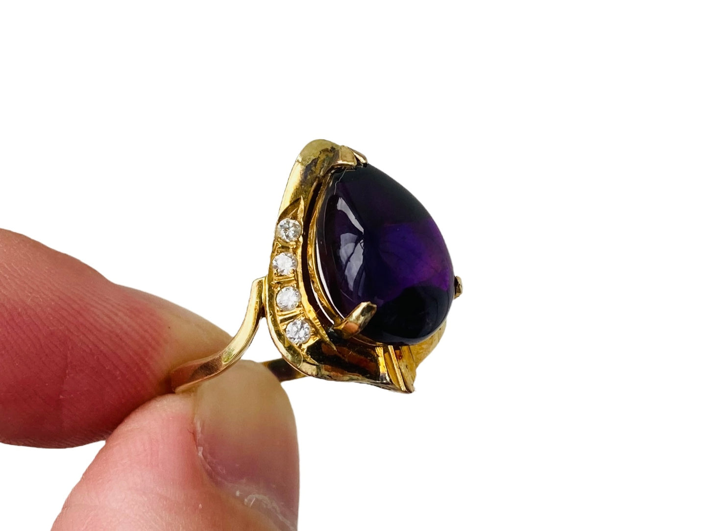 Vintage 14ct Gold Amethyst & Diamond Ring