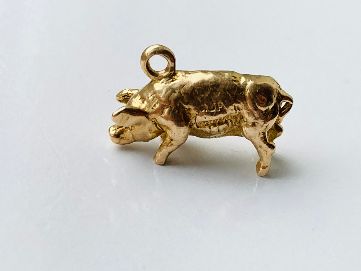 Vintage 9ct Gold Solid Pig Charm Pendant