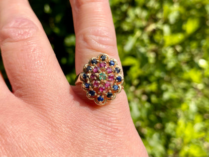9ct Gold Sapphire, Ruby & Emerald Ring