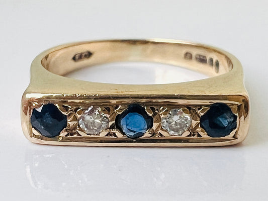 Vintage 9ct Gold Sapphire & Diamond Ring