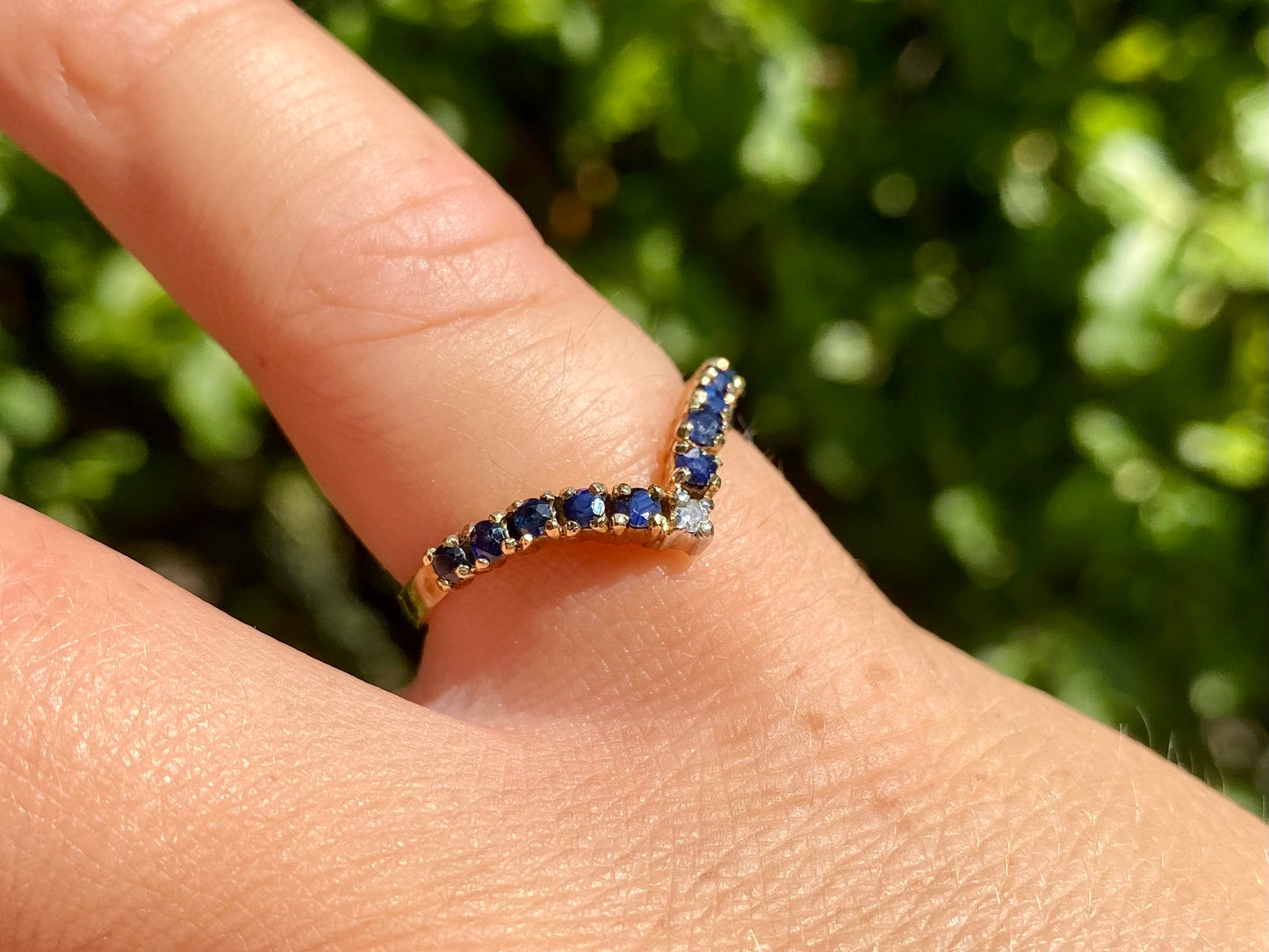 9ct Gold Sapphire & Diamond Wishbone Ring