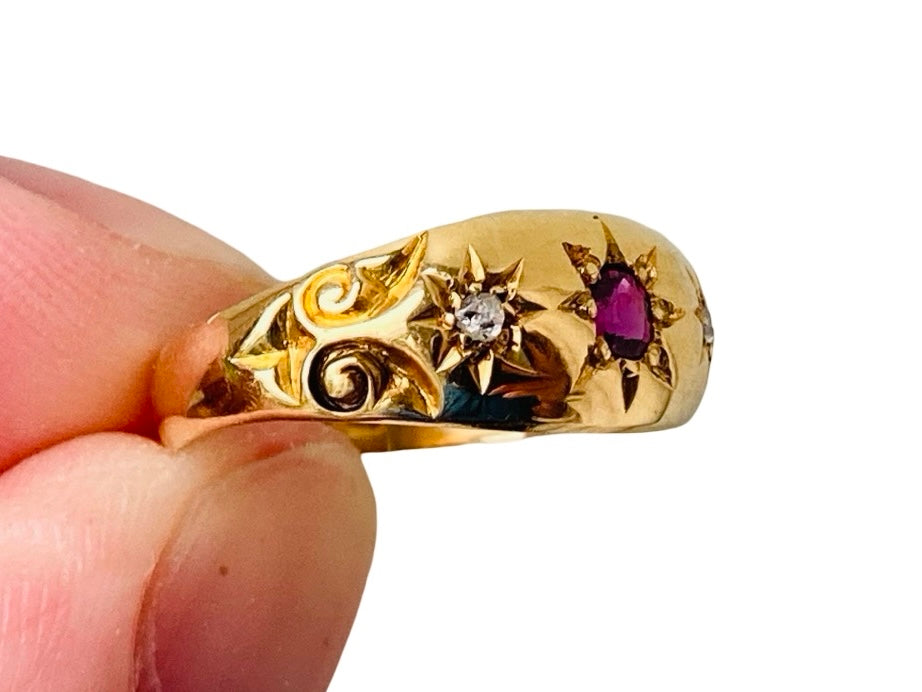 Antique 18ct Gold Ruby & Diamond Ring
