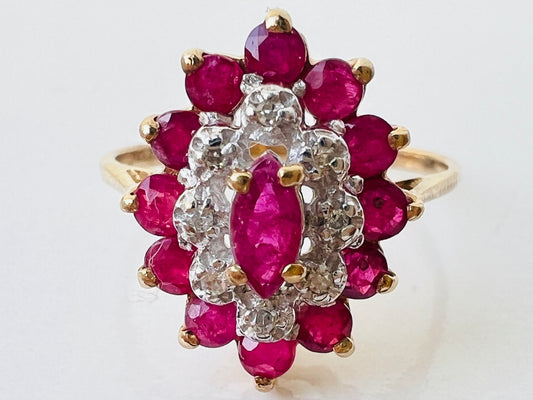 Vintage 9ct Gold Ruby & Diamond Ring