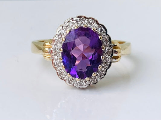 9ct Gold Amethyst & Diamond Ring