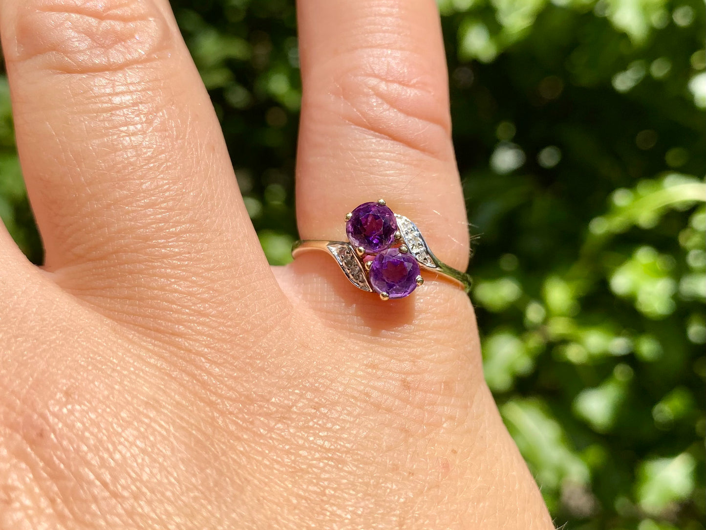 9ct Gold Amethyst & Diamond Ring