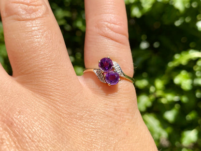 9ct Gold Amethyst & Diamond Ring