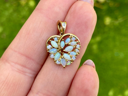 9ct Gold Opal & Diamond Heart Pendant