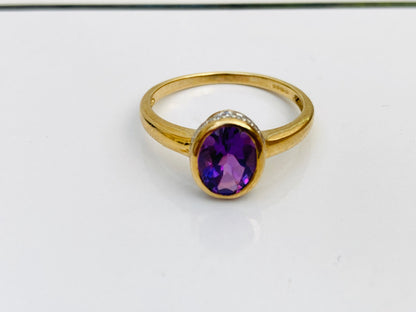 9ct Gold Amethyst & Diamond Ring