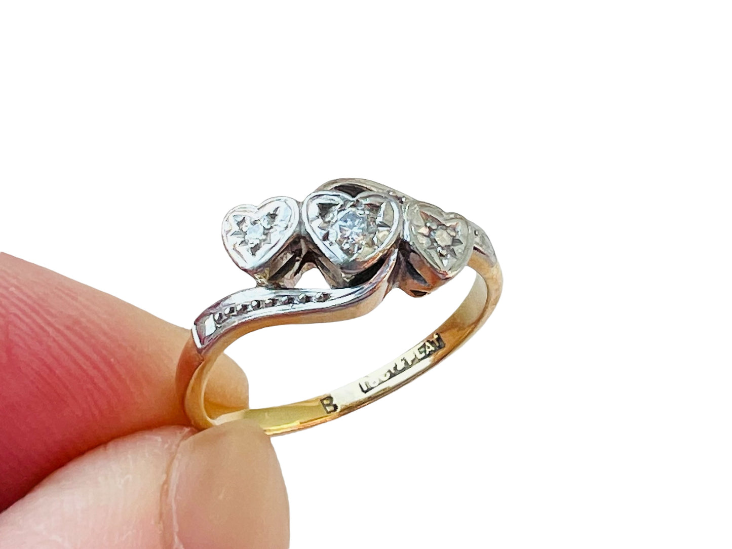 Antique 18ct Gold Three-Stone Diamond Heart Ring