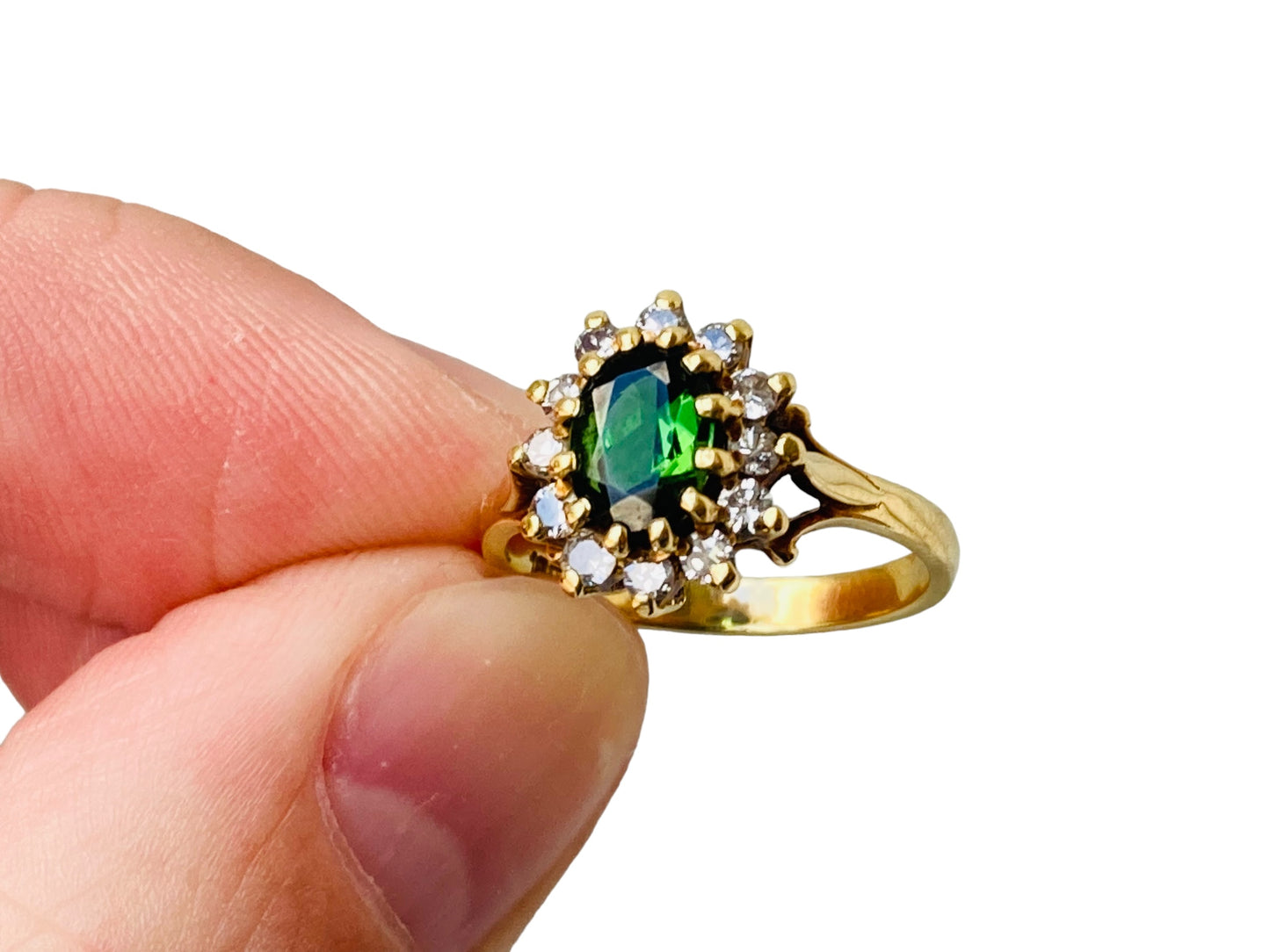 18ct Gold Green Tourmaline & Diamond Ring