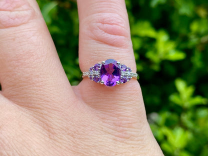 9ct Gold Amethyst & Diamond Ring