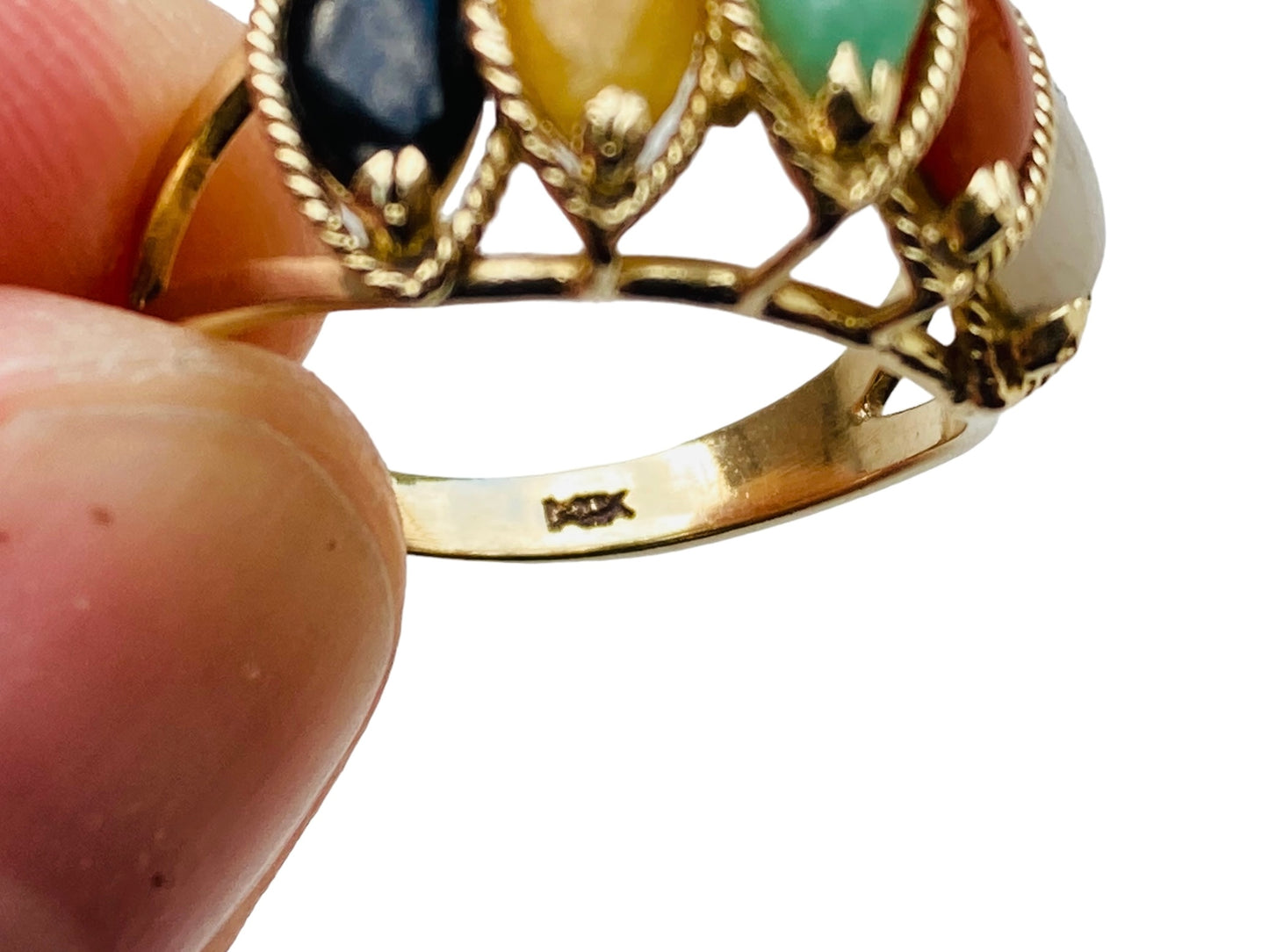 14ct Gold Multi Coloured Jade Ring