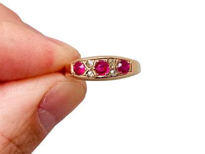 Antique 9ct Gold Ruby & Diamond Ring