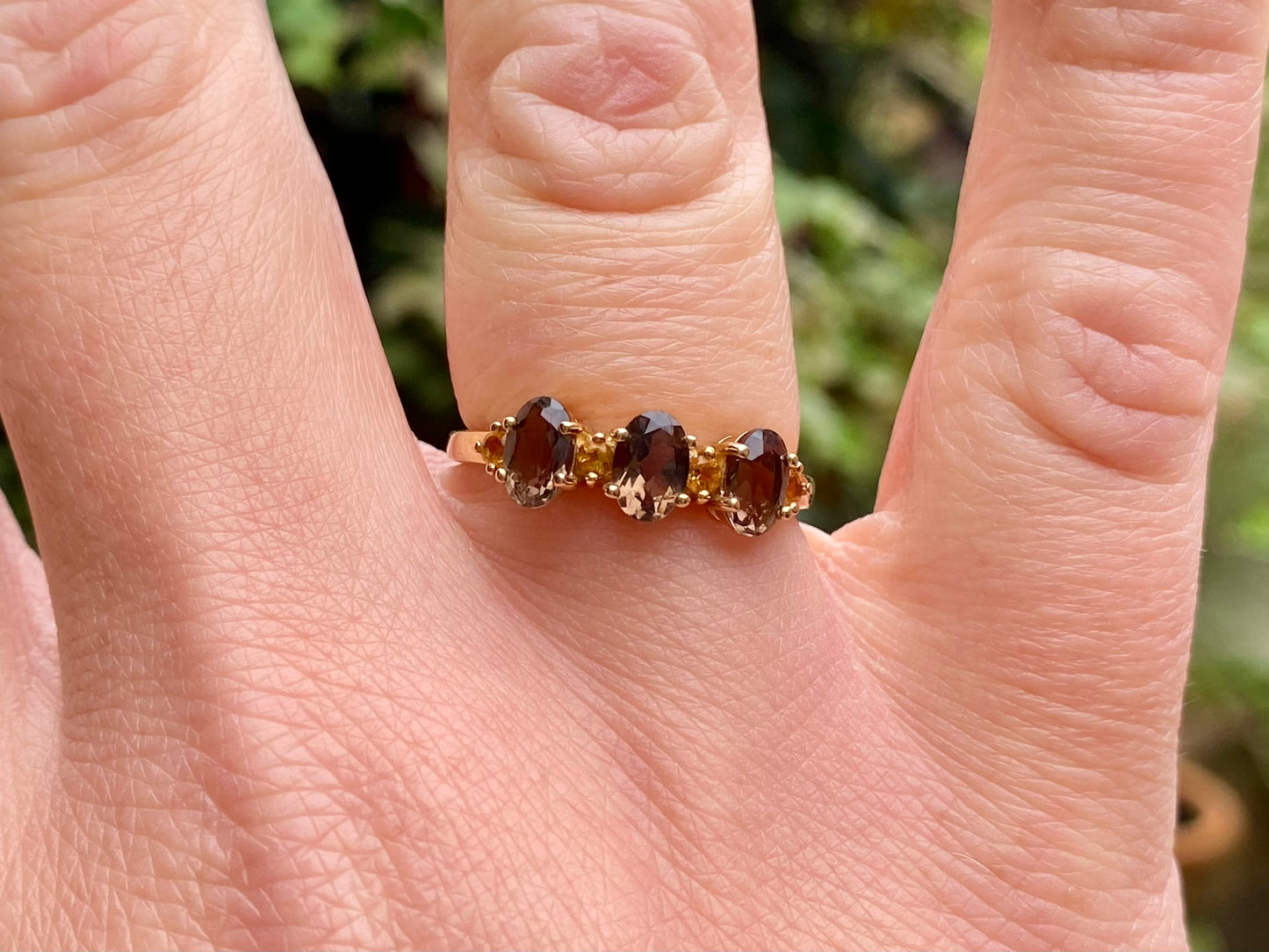 9ct Gold Smokey Quartz & Citrine Ring