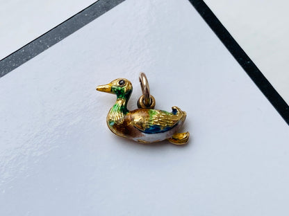 Antique Gold Enamel Duck Pendant / Charm