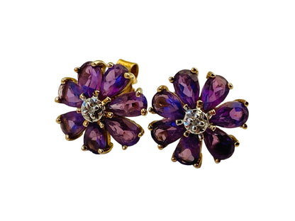 9ct Gold Amethyst & Diamond Earrings