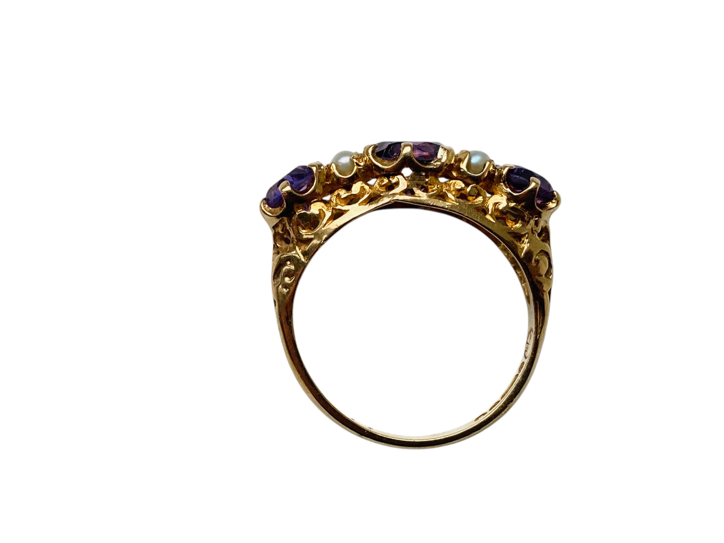 Vintage 9ct Gold Amethyst & Pearl Ring