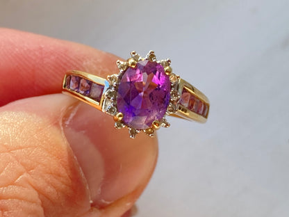 9ct Gold Amethyst & Diamond Ring