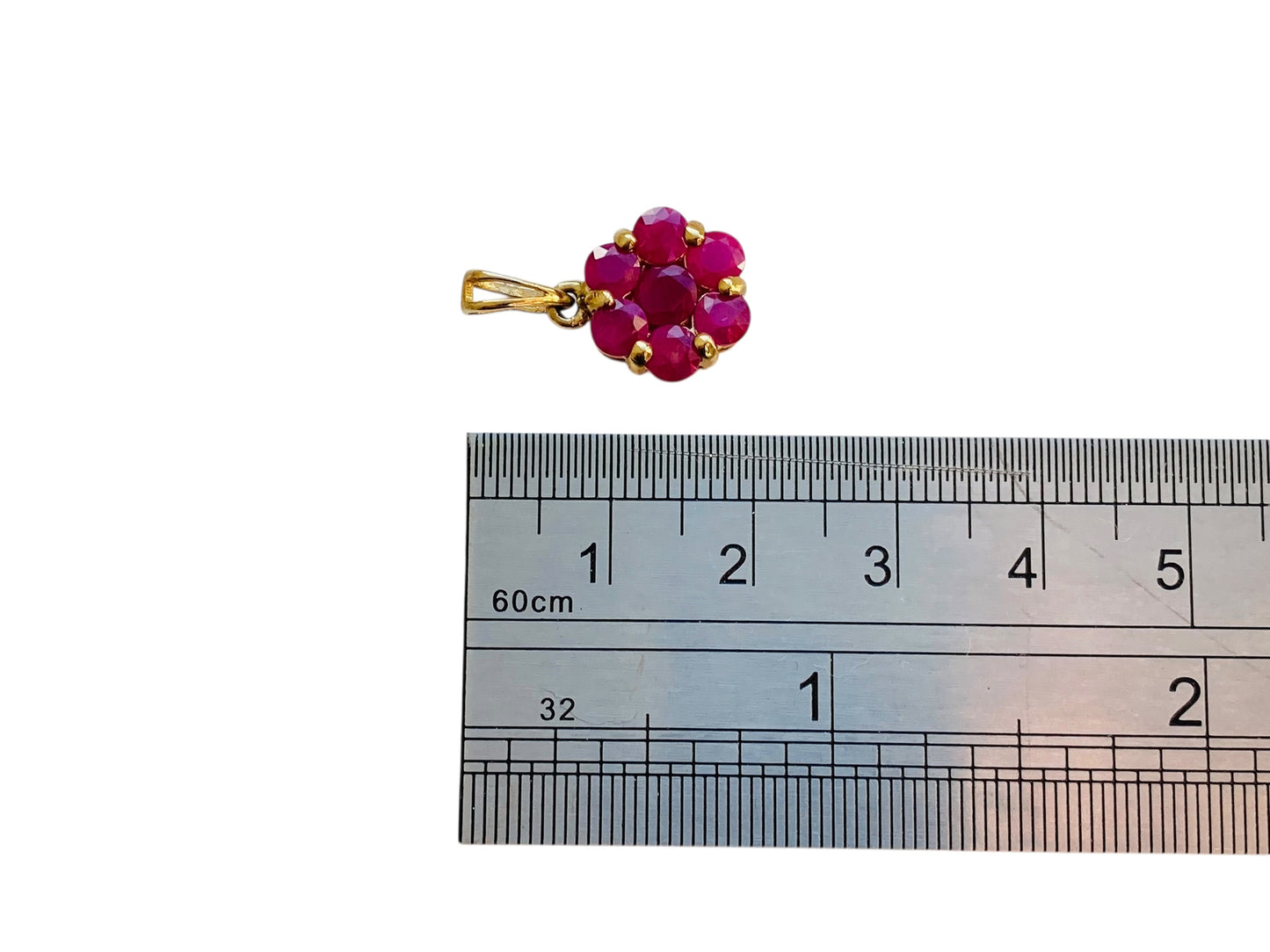 9ct Gold Ruby Floral Pendant