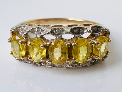 9ct Gold Yellow Sapphire & Diamond Ring