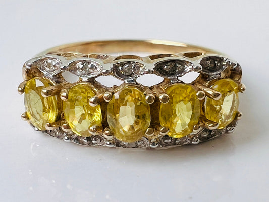 9ct Gold Yellow Sapphire & Diamond Ring