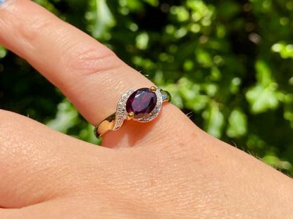 9ct Gold Rhodolite Garnet & Diamond Ring