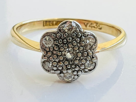 Antique 18ct Gold Diamond Daisy Ring