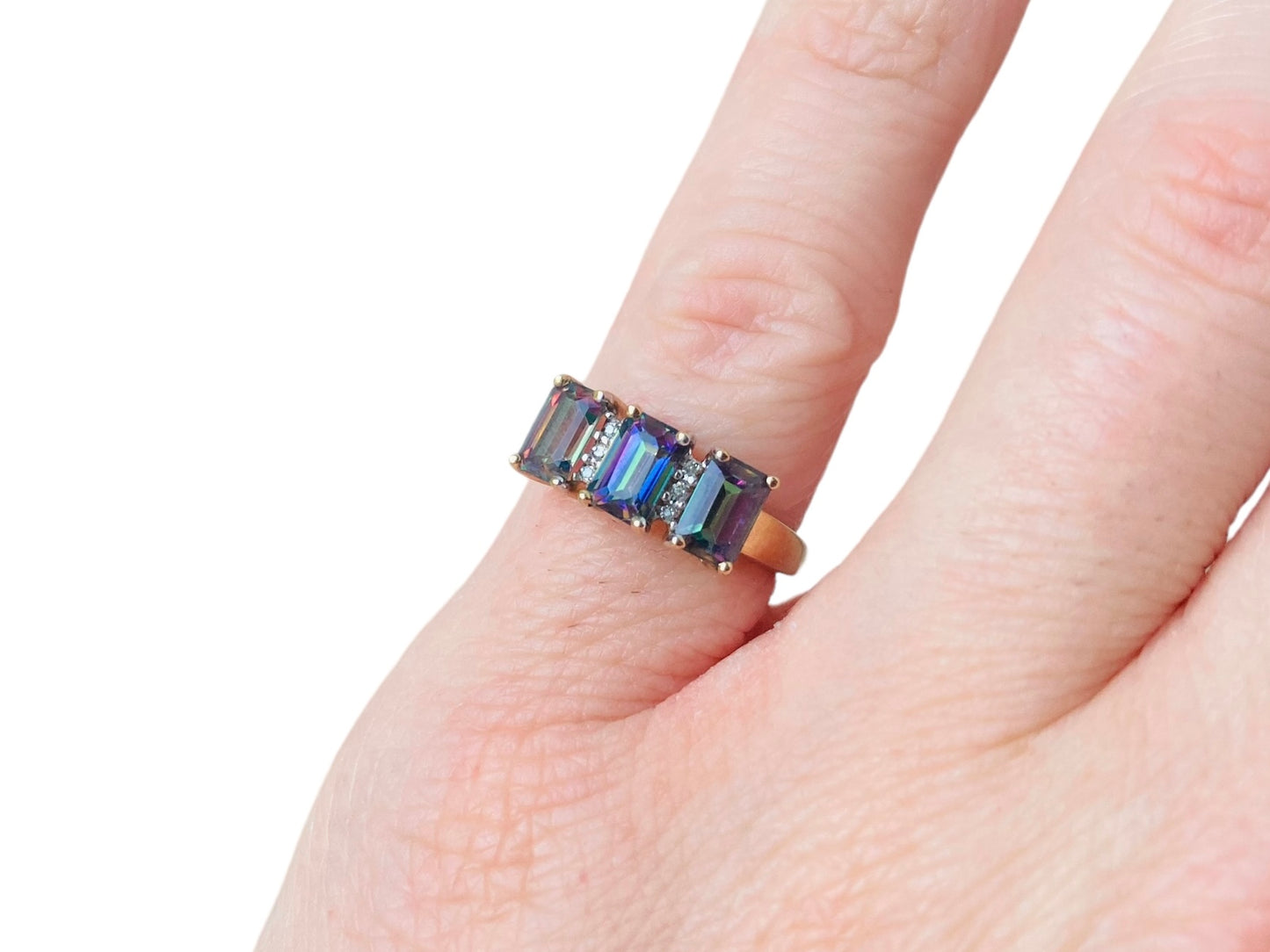 9ct Gold Mystic Topaz & Diamond Ring