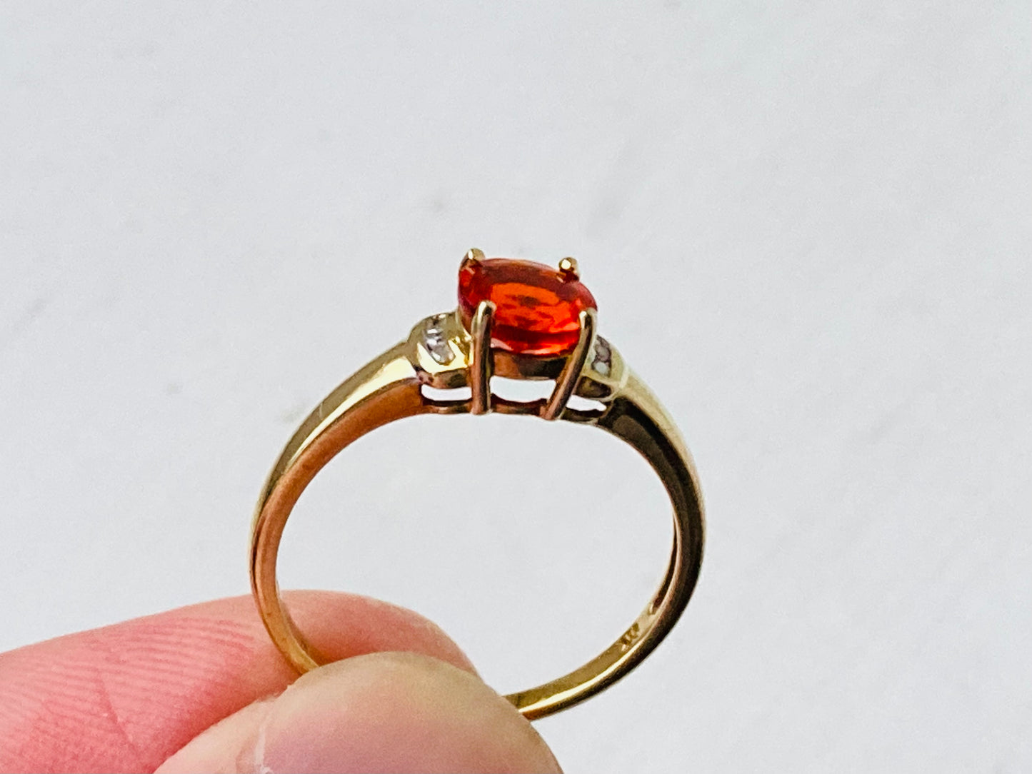 9ct Gold Fire Opal & Diamond Ring