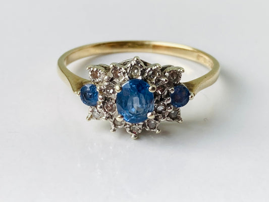 Vintage 9ct Gold Sapphire & Diamond Ring