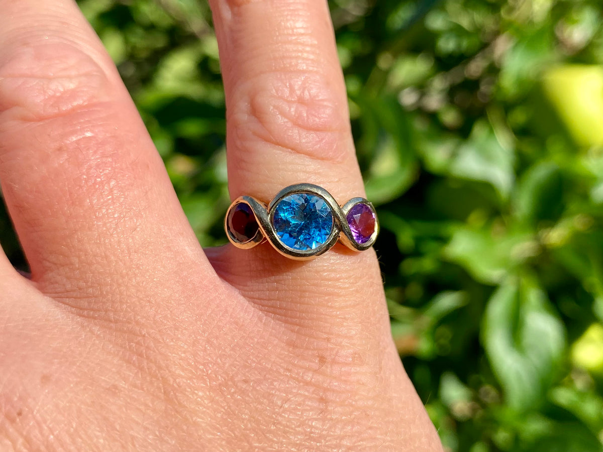 9ct Gold Topaz, Amethyst & Garnet Ring