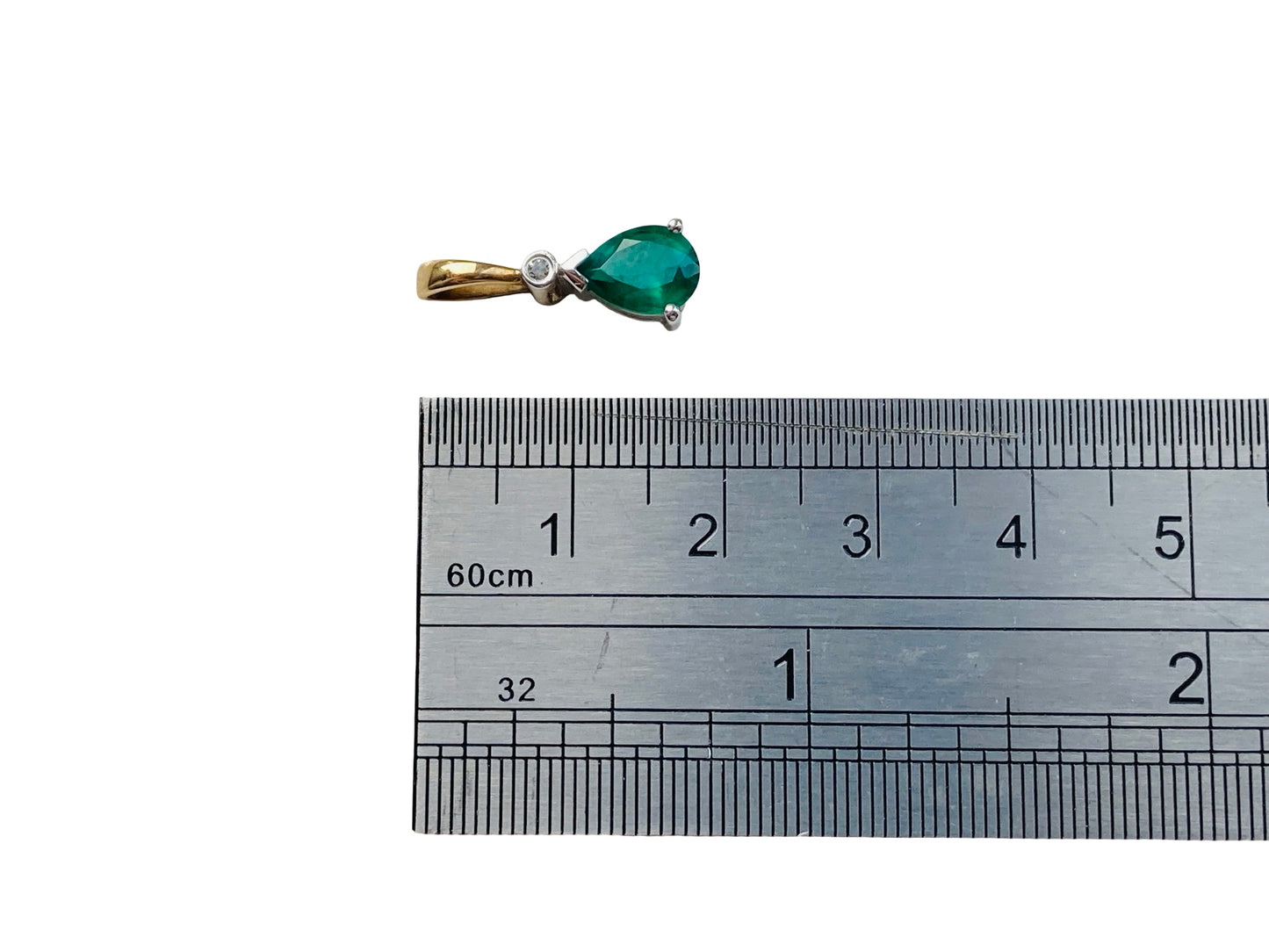 9ct Gold Synthetic Emerald & Diamond Pendant