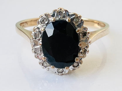 Vintage 9ct Gold Sapphire & Diamond Ring