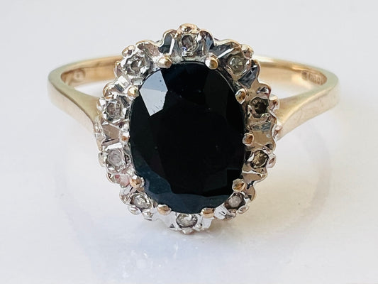 Vintage 9ct Gold Sapphire & Diamond Ring