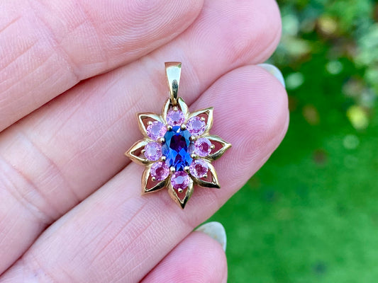 9ct Gold Iolite & Pink Sapphire Pendant