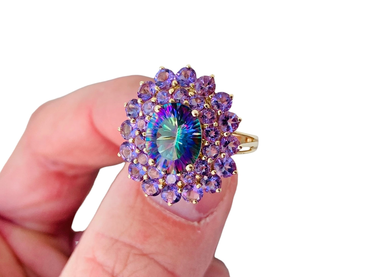 9ct Gold Mystic Topaz & Amethyst Ring