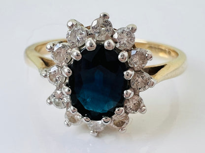 Vintage 9ct Gold Sapphire & Diamond Ring